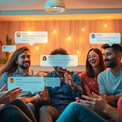 Vibrant porn chat scene showcasing lively conversations in a cozy online environment.