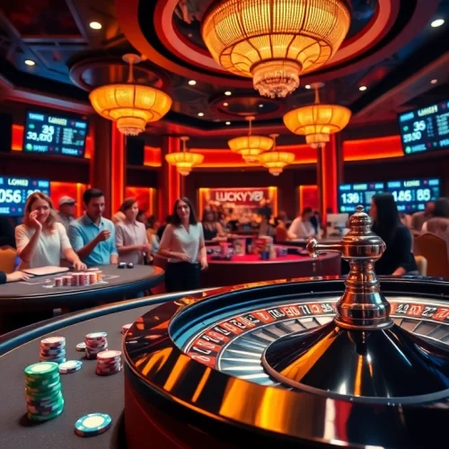 Players engaging in a thrilling game at lucky88's vibrant casino table, showcasing excitement and strategy.