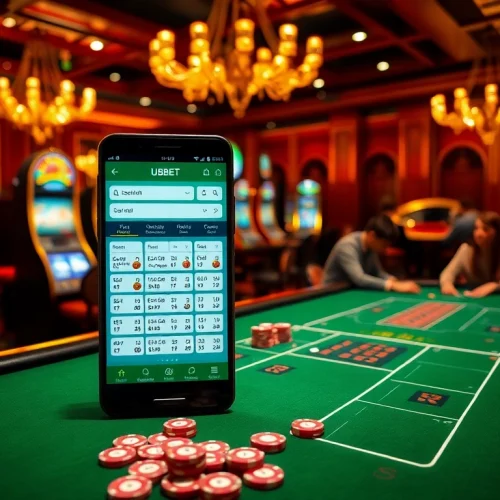 Experience the excitement of USBET with a vibrant casino scene showcasing thrilling games and interfaces.