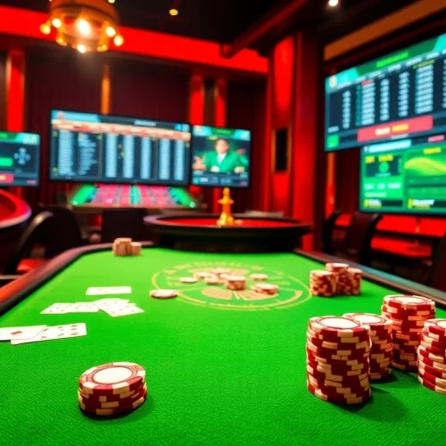Experience thrilling poker action at https://rr88.se.net/ with vibrant chips and a spinning roulette wheel.