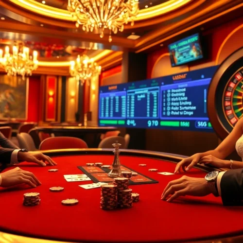 Engaged players actively betting on poker at a luxurious casino with vsbet3 net.