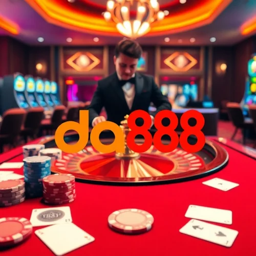 An engaging casino scene with poker action and highlights of https://da88.co.im/ for an exhilarating gambling experience.