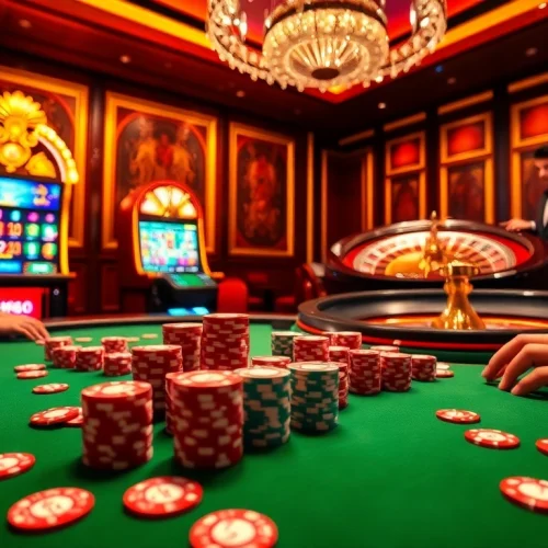 Exciting poker gameplay at MM88 casino with vibrant chips and dynamic roulette action.