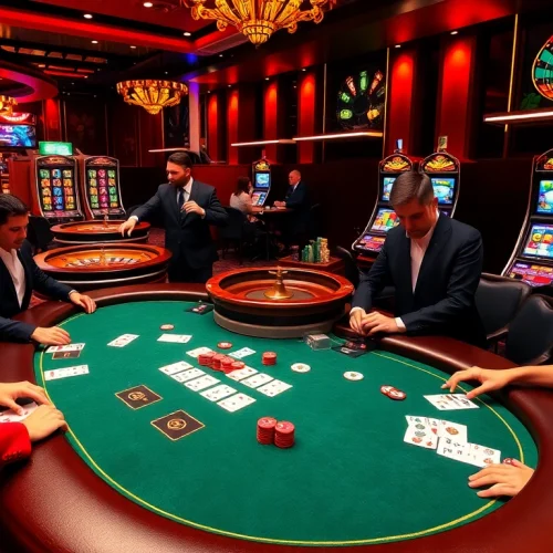 A thrilling gameplay moment at thabethome com where players engage at a luxurious poker table.