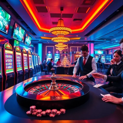 Players enjoying thrilling games at https://rr88csn.com/ featuring exciting slot machines and vibrant roulette wheels.