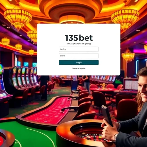 Experience the excitement of 136bet Login in a vibrant casino atmosphere with slot machines and poker tables