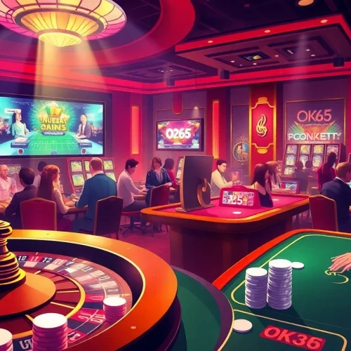 Players enjoying a vibrant online casino experience at OK365 with exciting games and casino tables.