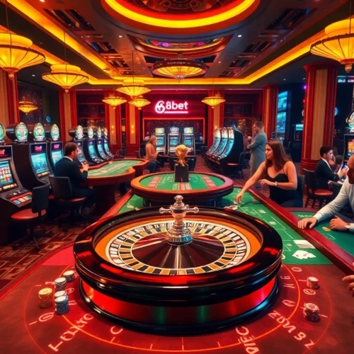 Experience the excitement of F8bet casino with dynamic players at poker tables and shining slot machines.