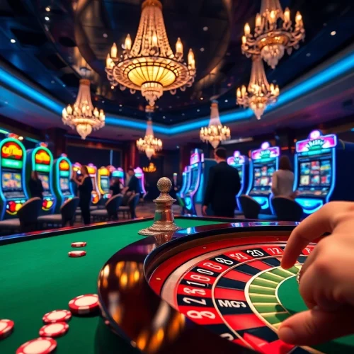 Experience the thrill of betting at 9WIN with vibrant casino games and elegant decor.