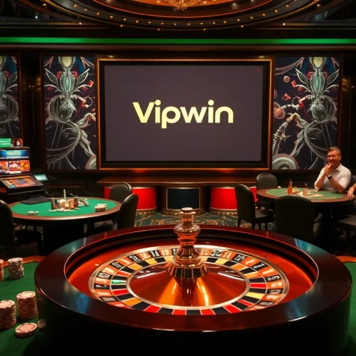 Engaging roulette and poker scene featuring Vipwin logo, illustrating high-stakes casino excitement.
