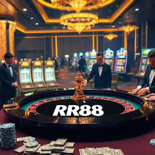 Exciting RR88 casino experience with a luxury roulette table and vibrant atmosphere.