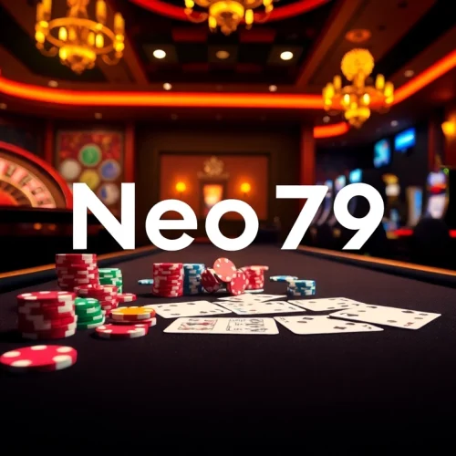 Experience the thrill of gaming at Neo79 with vibrant casino elements like poker chips and roulette wheels.