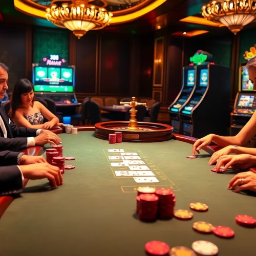 Experience the thrill of j88 at a lively casino table with vibrant poker action.