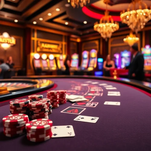 Experience the thrill of gambling with 11UU at an elegant blackjack table surrounded by excitement and luxury.