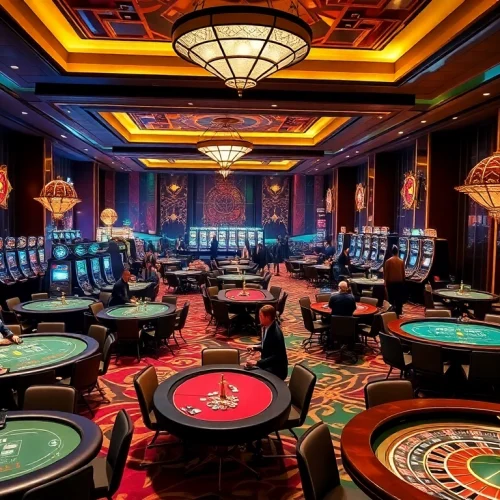 Exciting gameplay at nhà cái af88 casino with vibrant tables and slot machines.