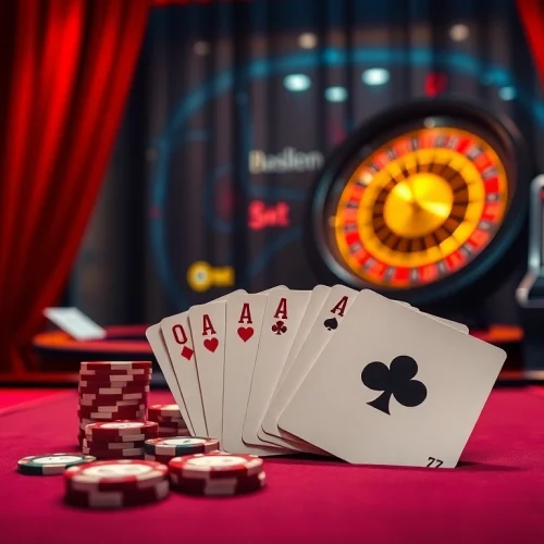 Experience the thrill of thabet77 at a luxurious online casino table with vibrant gaming elements.