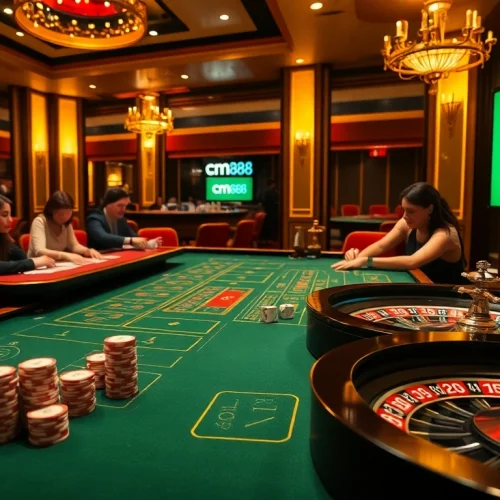Experience cm88 excitement at a vibrant casino with players engaged in thrilling games.