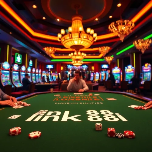 Experience thrilling gaming action at link 88i's glamorous casino with vibrant tables and engaging players.