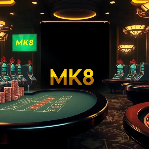 Engaging gamblers with MK8 excitement at an upscale casino table filled with vibrant poker chips.