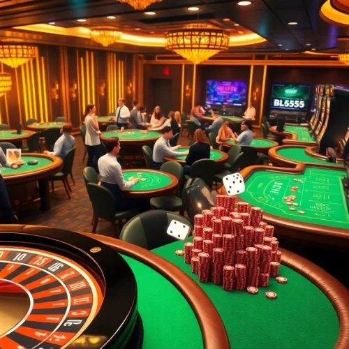 Experience the vibrant gaming atmosphere at BL555 with exciting casino tables and thrilling action.