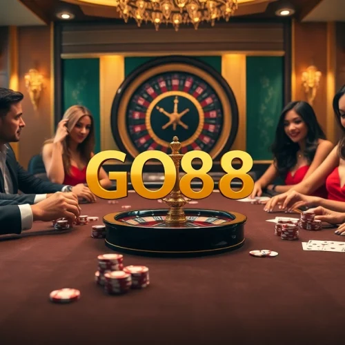 Players enjoying poker at GO88 casino, surrounded by vibrant atmosphere and luxury.