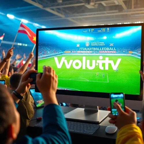 Live football streaming experience on https://vaoluoitv.it.com with enthusiastic fans and digital interaction.