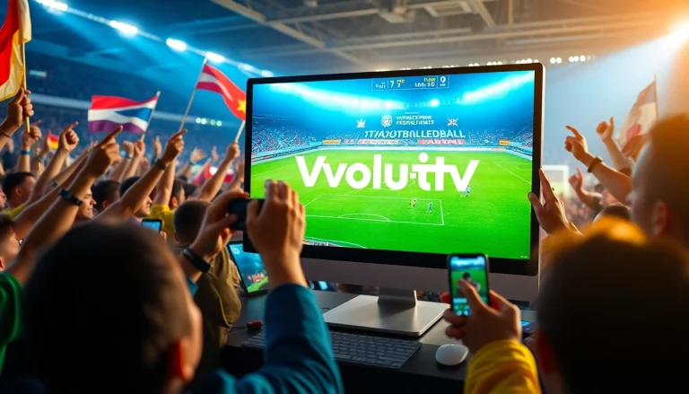 Live football streaming experience on https://vaoluoitv.it.com with enthusiastic fans and digital interaction.