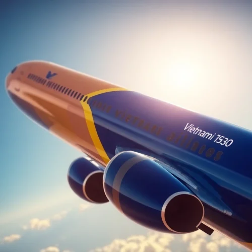 VN168 flight showcasing Vietnam Airlines aircraft in mid-flight against a clear blue sky.