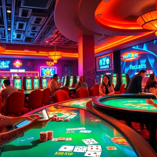 Engaging digital casino scene featuring popular card games, players, and the logo of topgamebaidoithuong.mx.