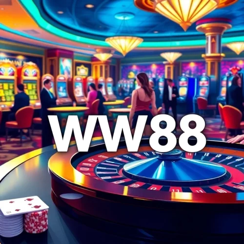 Players engage in thrilling games at WW88 casino, featuring roulette and vibrant slot machines.