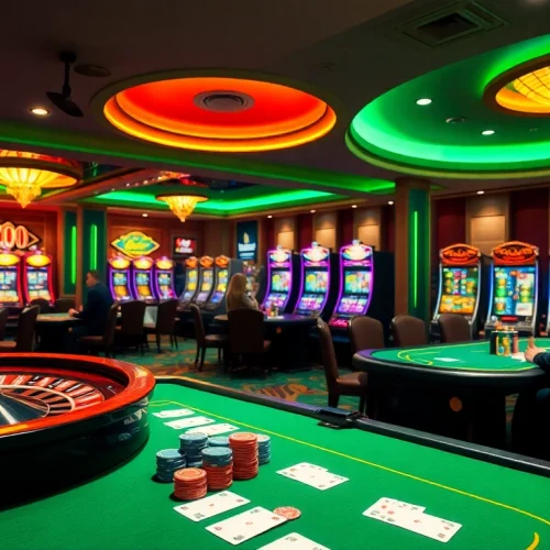 Experience the excitement of 789bet vip with a luxurious casino scene featuring vibrant tables and engaged players.