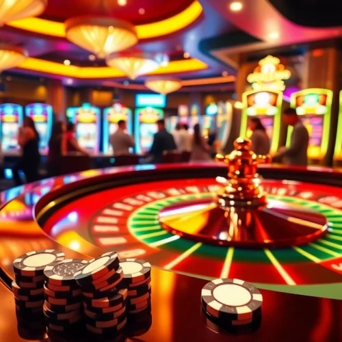 Experience the excitement of gambling at an ABC8 luxury casino with vibrant roulette and poker chips.