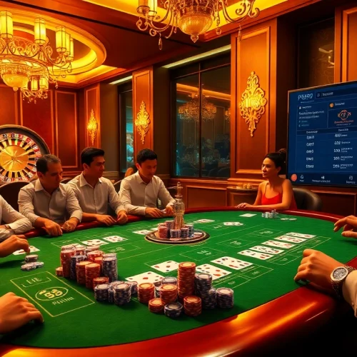 Engage with thrilling gaming action at nhà cái PS99 casino featuring poker chips and roulette.