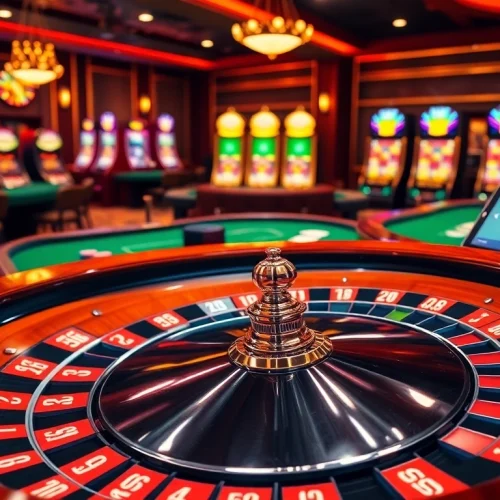 Engage in thrilling casino fun with OKFUN at vibrant roulette and slot machines.