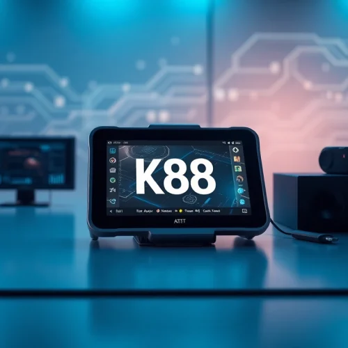 K88 tablet showcased in a modern tech workspace highlighting innovation and productivity.