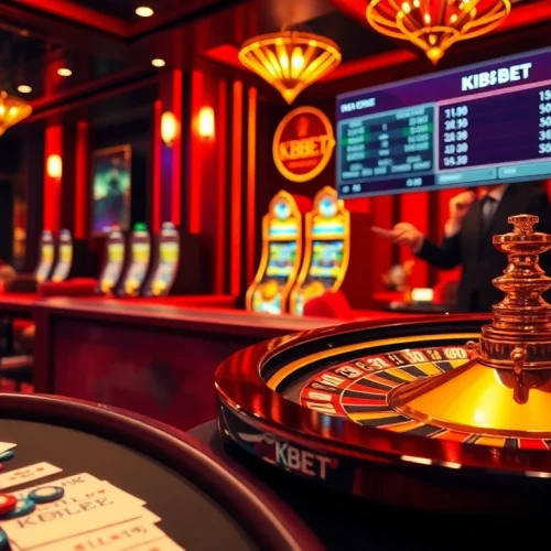 KBBET branding highlights a thrilling casino game scene with roulette wheel and poker chips.