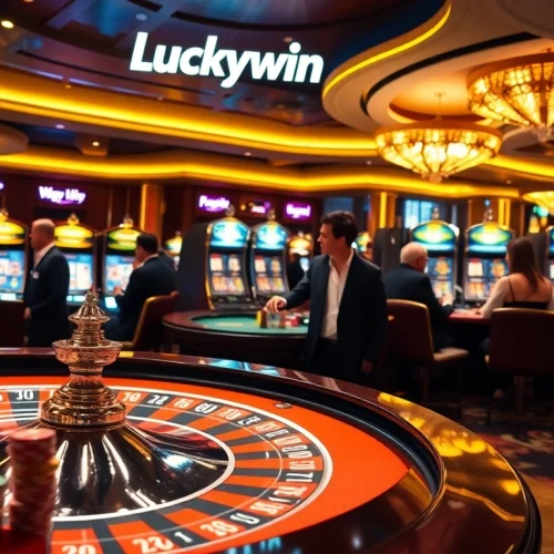 Experience the thrill of Luckywin with vibrant casino games and engaging players enjoying high stakes.