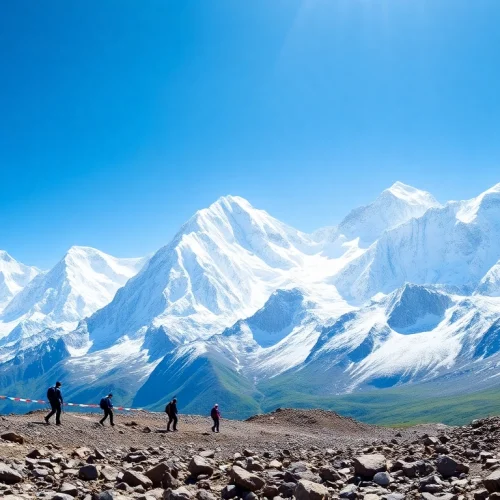 Everest base camp trek packages showcasing vibrant trekkers amidst stunning Himalayas.