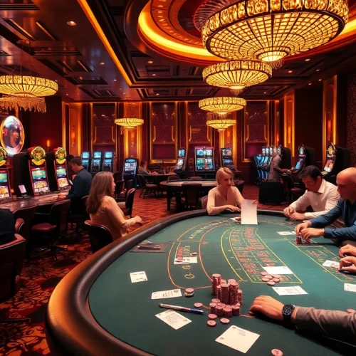 KJC Casio atmosphere filled with excitement and high-stakes gaming at https://kjcpro.it.com/ with vibrant colors and elegant designs.