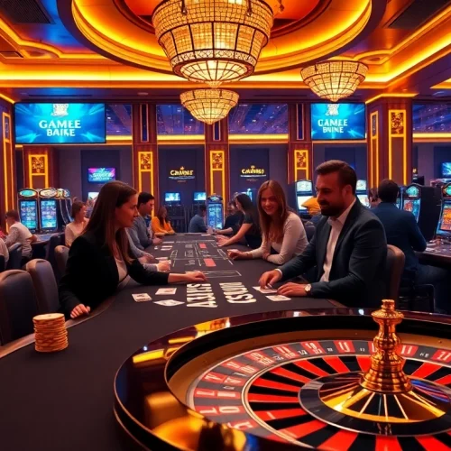 Experience the excitement of game bài đổi thưởng with luxurious casino elements in a vibrant atmosphere.