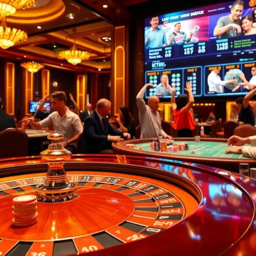 Exciting casino scene showcasing lô kép miền bắc strategies with vibrant roulette and poker.