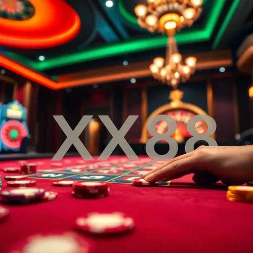 Experience the thrill of XX88 at a vibrant casino poker table filled with colorful chips.