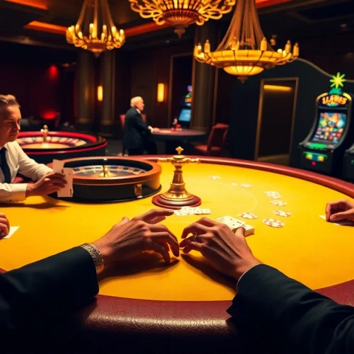 Thrilled players engaging at a luxurious poker table, embodying the excitement of lc88 gambling.