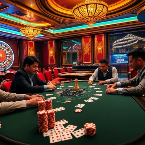 Engaging poker game scene at TPJ casino showcasing vibrant chips and cards.