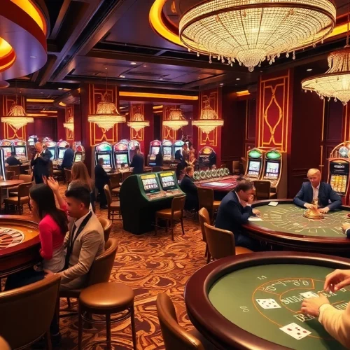 Excited players enjoying a thrilling game at 789f casino, surrounded by vibrant slot machines.