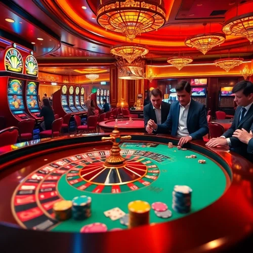 Experience thrilling gaming at Luckywin's lavish casino tables and slot machines.