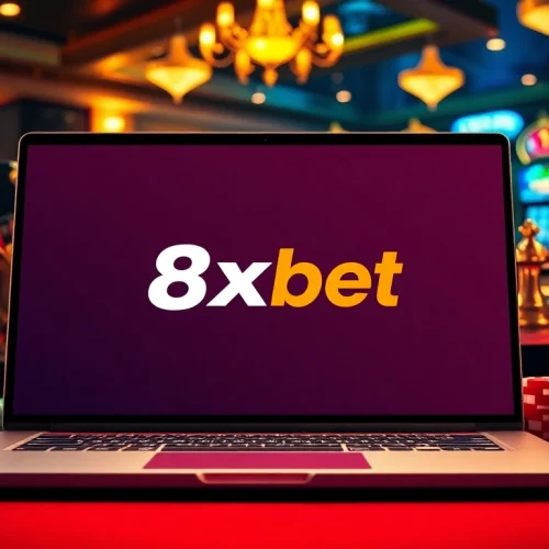 Experience the excitement of tải 8xbet on your mobile device with vibrant casino visuals featuring poker chips and roulette.