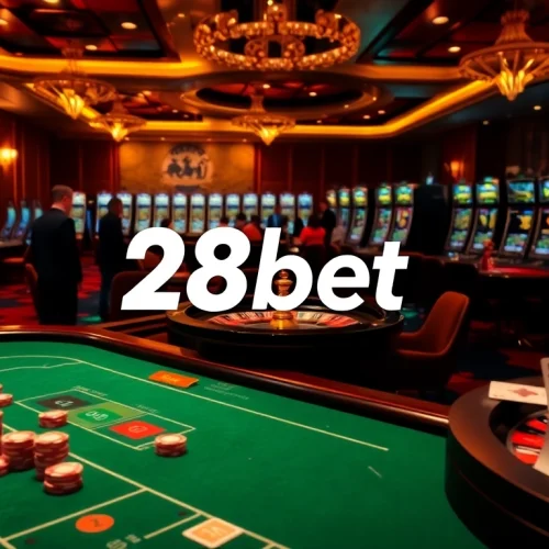 28bet online betting interface showcasing an exciting casino atmosphere with roulette and poker elements.