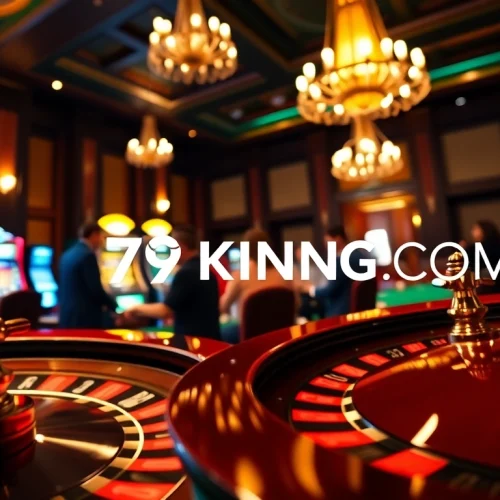 Experience the thrill of gambling at 79KING COM with a vibrant casino scene featuring roulette and poker.