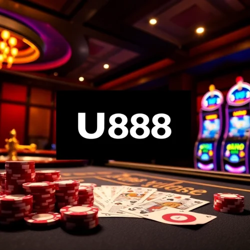 Experience thrilling games at U888 with a vibrant casino scene showcasing roulette and poker.